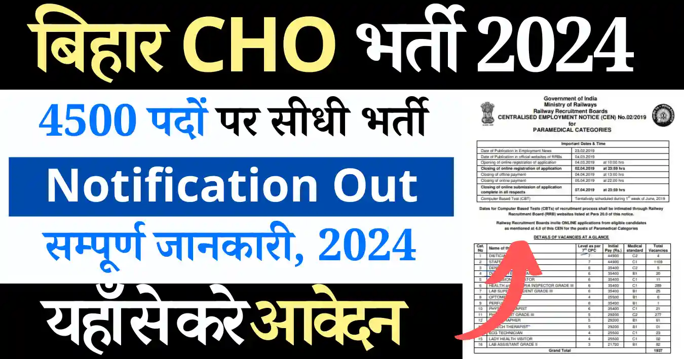 Bihar CHO Vacancy 2024: पद 4500,वेतन 40,000 यहाँ से करे अप्लाइ बिहार CHO भर्ती