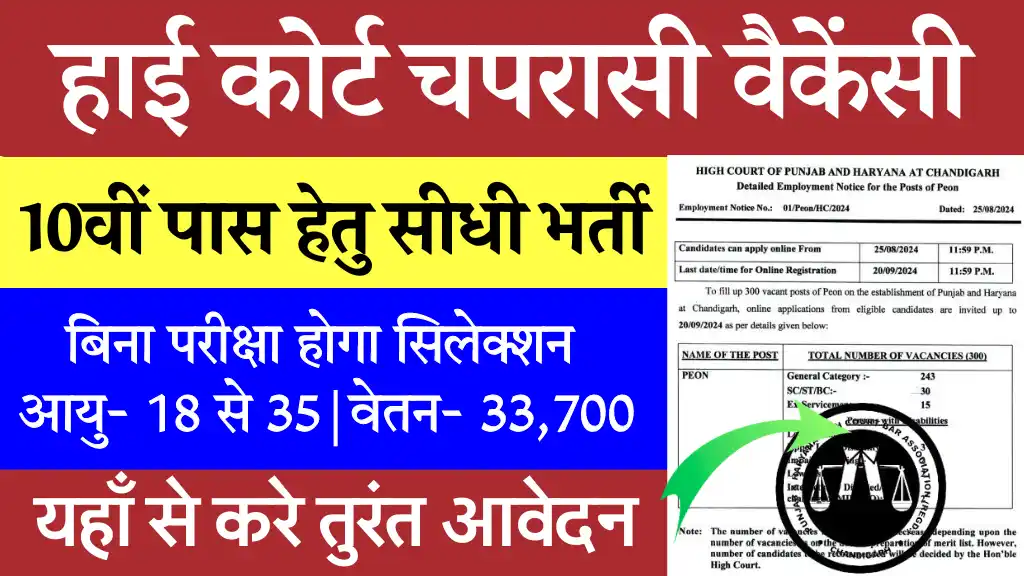 12वी पास के लिए High Court Peon Vacancy 2024: यहाँ से देखे पद, आवेदन प्रक्रिया, करे आवेदन