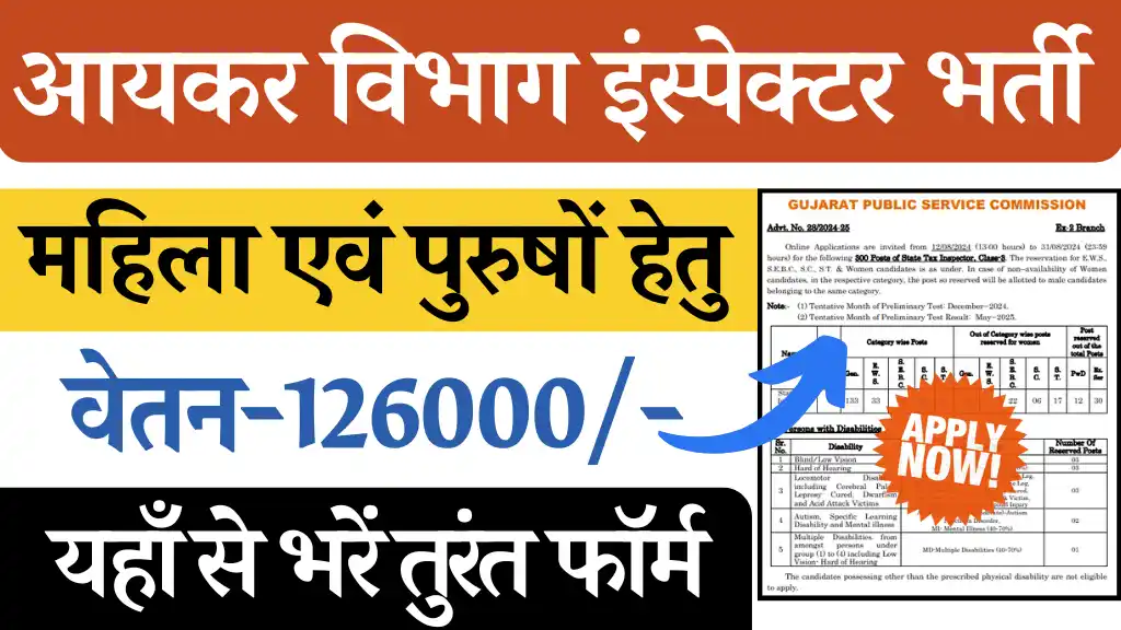 आयकर विभाग इंस्पेक्टर भर्ती 2024, Income Tax Inspector Bharti 2024, Income tax Inspector Vacancy 2024