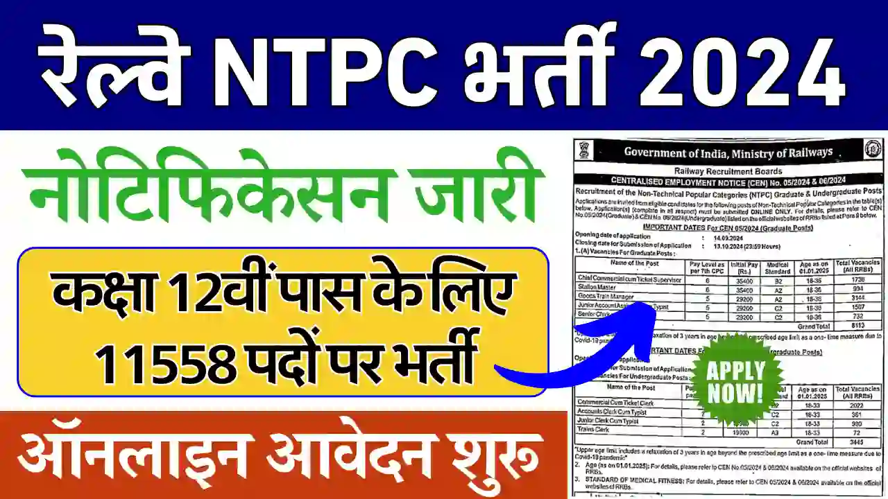 Railway NTPC Bharti 2024, Railway NTPC Vacancy 2024, RRB NTPC Notification 2024, रेल्वे एनटीपीसी भर्ती 2024