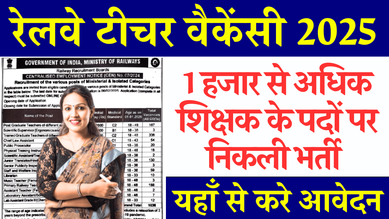 1 हजार पदों पर RRB Railway Teacher Bharti 2025: यहाँ करे डायरेक्ट आवेदन