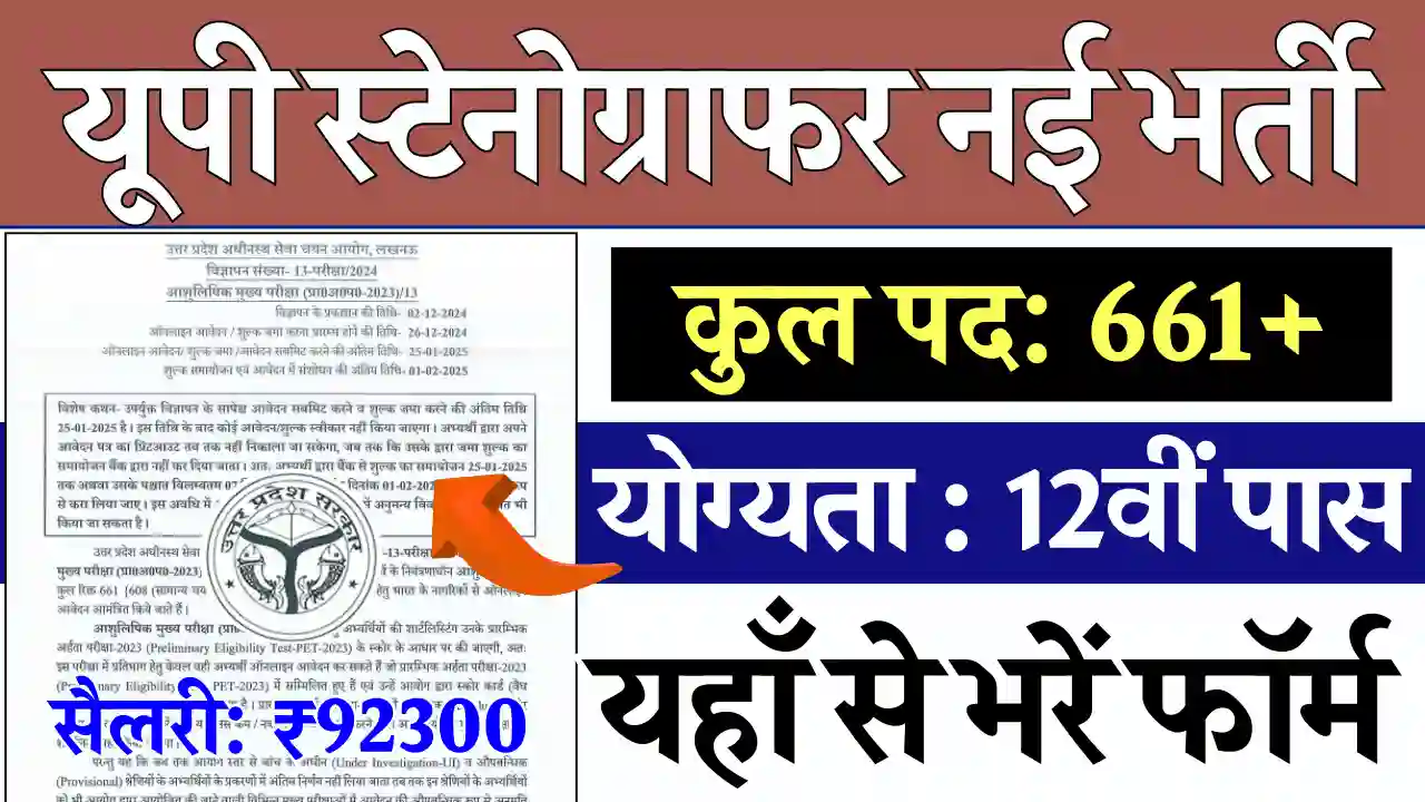 यूपी स्टेनोग्राफर नई भर्ती 2025 ,UPSSSC Stenographer Vacancy 2025, UP Stenographer Vacancy 2025