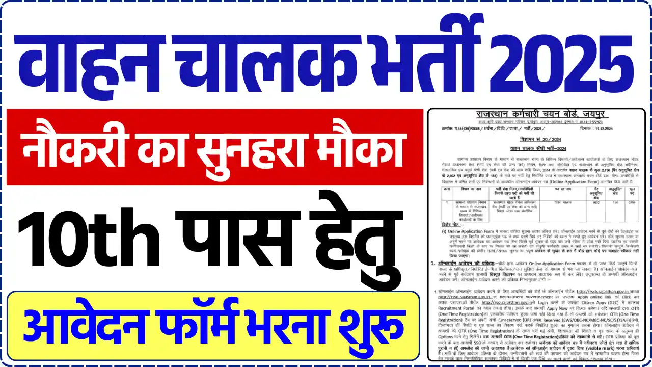 Rajasthan Vahan Chalak Bharti 2025, राजस्थान वाहन चालक भर्ती 2025