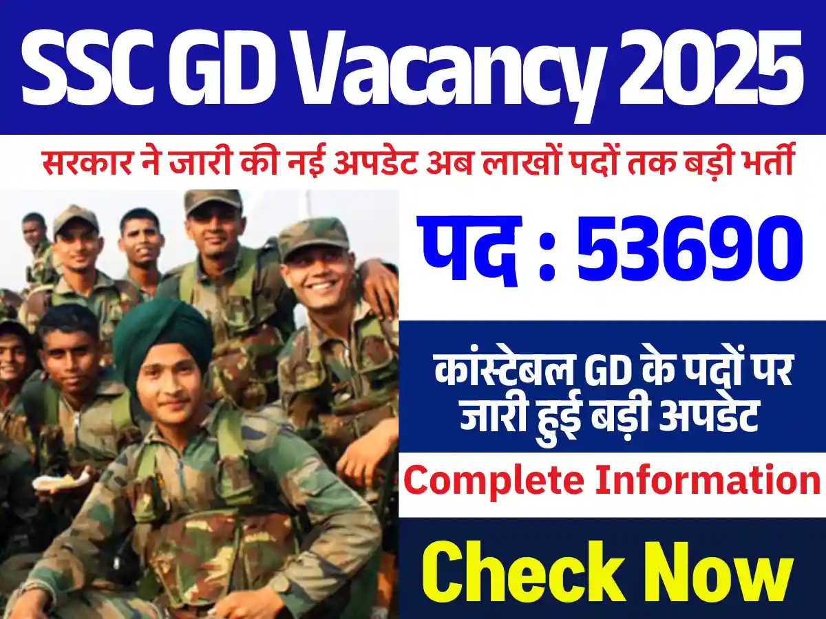 SSC GD Vacancy 2025 में 53690 मिलेगा चयन, सेना में डायरेक्ट हजारों पद पर बड़ी भर्तिया