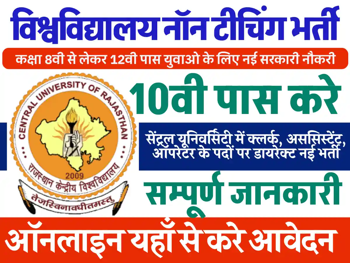 Rajasthan Central University Vacancy: कक्षा 10वीं पास के लिए सीधी नौकरी