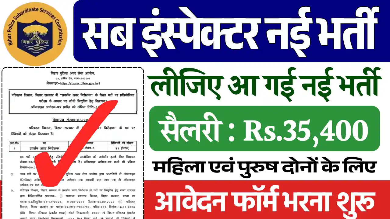 बिहार एसआई भर्ती, Bihar SI Vacancy 2025