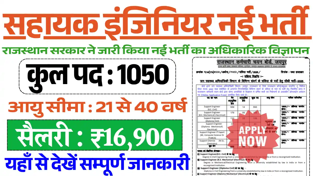 राजस्थान सहायक इंजीनियर भर्ती 2025, RSSB Support Engineer Vacancy 2025