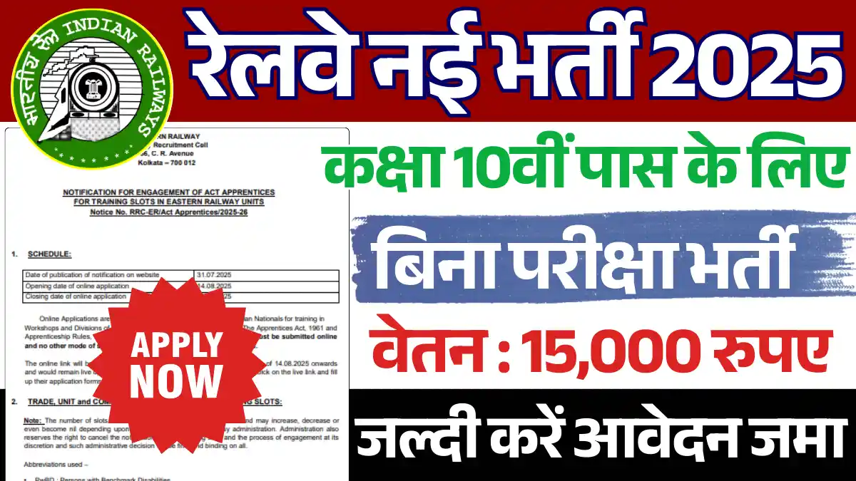 रेलवे अप्रेंटिसशिप भर्ती, Railway Apprentice Vacancy 2025