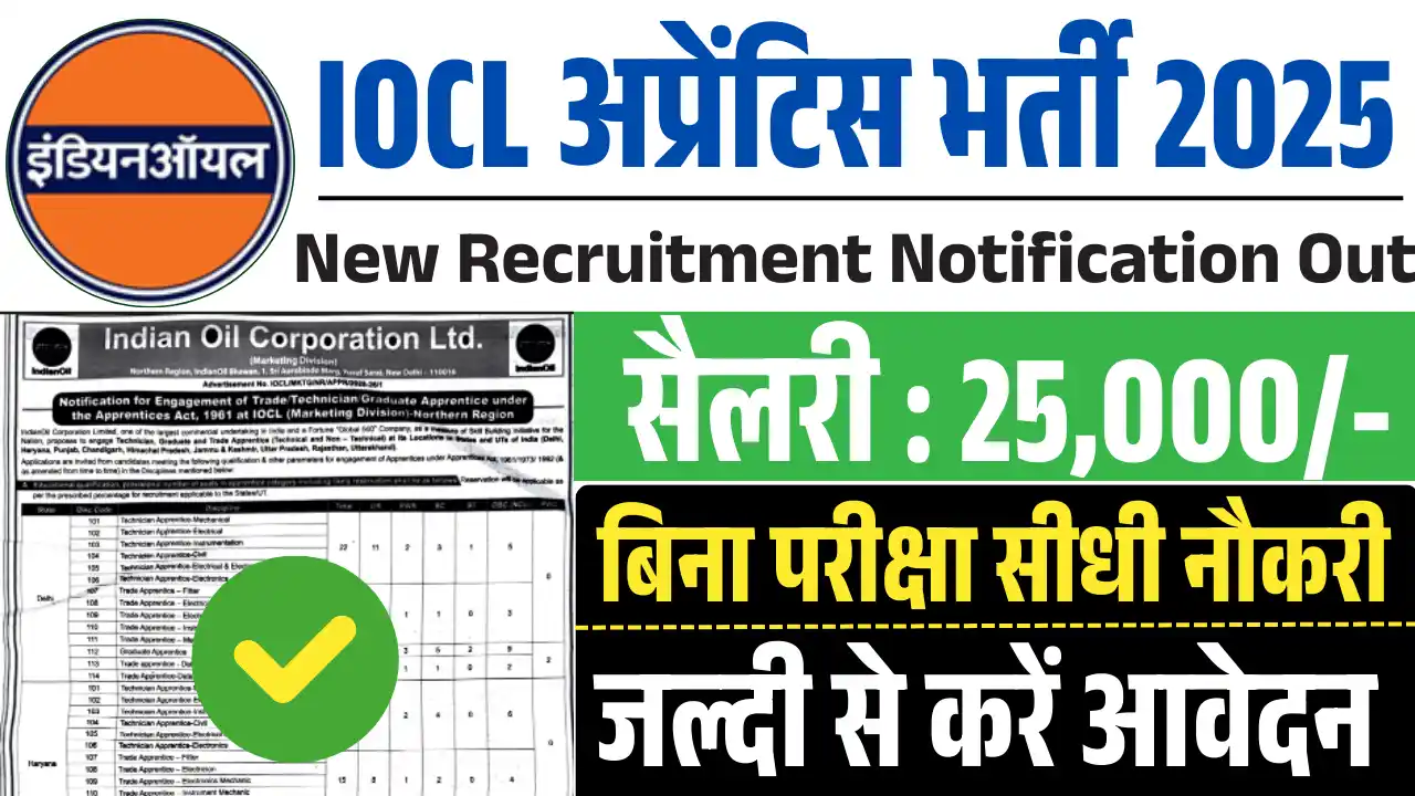 IOCL Apprentice Vacancy 2025, इंडियन ऑयल अप्रेंटिस भर्ती