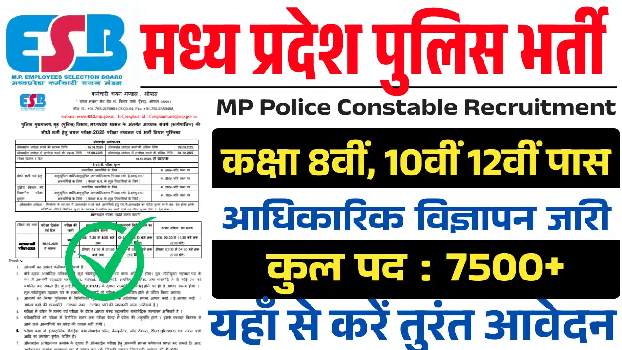 MP Police Constable Recruitment 2025, एमपी पुलिस कॉन्स्टेबल भर्ती 2025